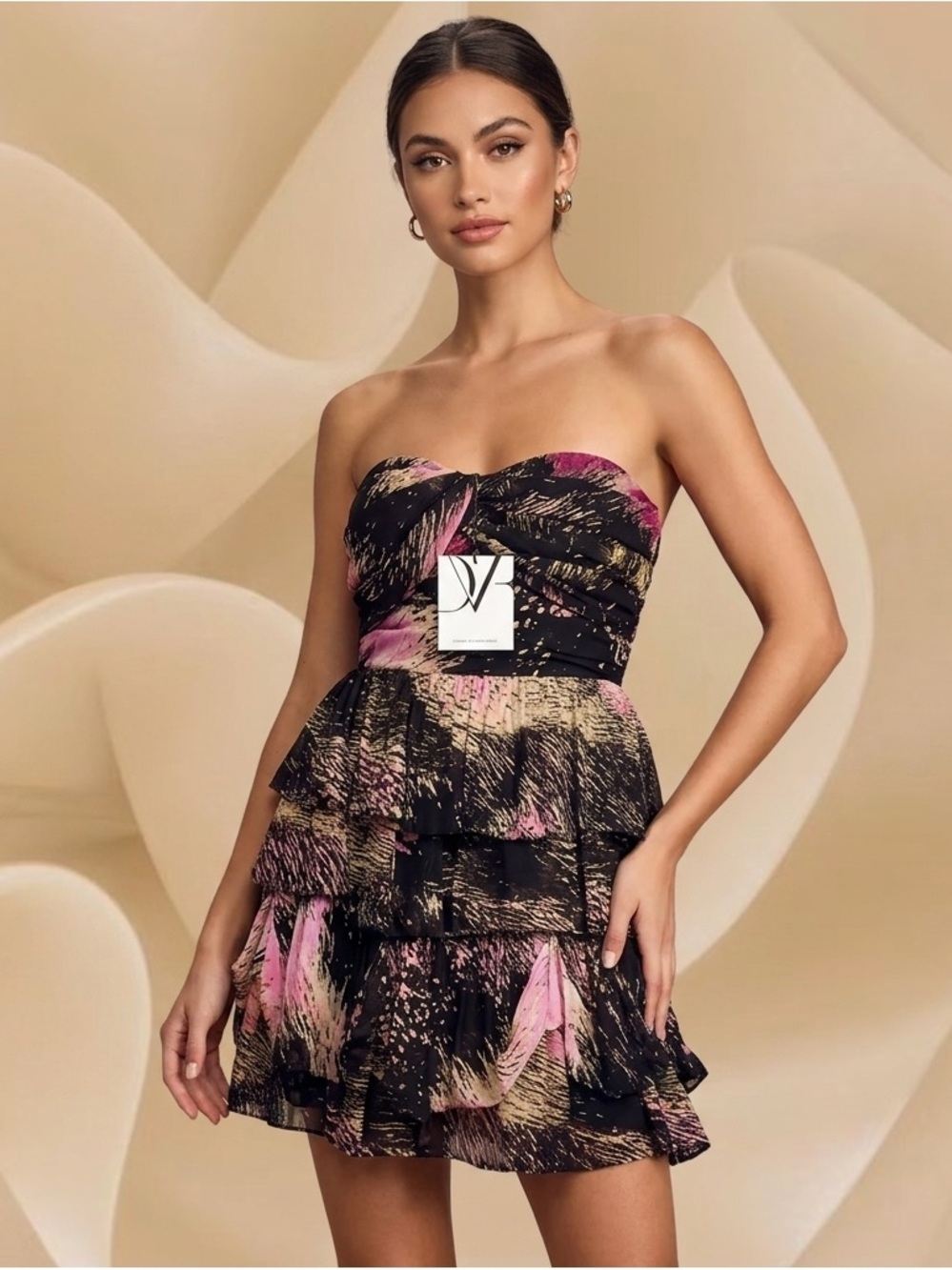 DVF Diane von Furstenberg Brighton Silk Ruffle Strapless Mini Dress Pink Wing
